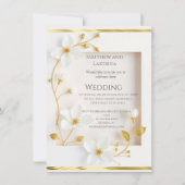 結婚の白い花金ゴールド美しい招待状 招待状 (裏面)