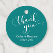 結婚の白エレガントティール（緑がかった色）ありがとう フェイバータグ (裏面)