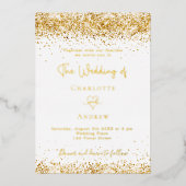 結婚の白金ゴールドグリッター 箔招待状 (正面)