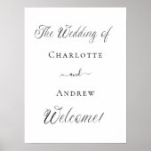 結婚の白黒スクリプモダント歓迎 ポスター (正面)