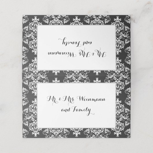 結婚の白黒ダマスクテーブル座席表 プレイスカード (外部開封)