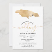 結婚の目的地ジャマイカ熱帯金ゴールド地図 招待状 (正面)