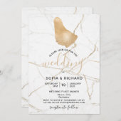 結婚の目的地バルバドス熱帯金ゴールドマップInv 招待状 (正面/裏面)