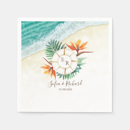 結婚の目的地パスポートコンパス スタンダードカクテルナプキン (正面)