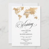 結婚の目的地金ゴールドワールドマップタイポグラフィInvi 招待状 (正面)