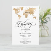 結婚の目的地金ゴールドワールドマップタイポグラフィInvi 招待状 (スタンド正面)