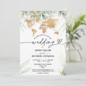 結婚の目的地金ゴールド世界地図フローラInvitati 招待状 (スタンド正面)