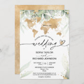 結婚の目的地金ゴールド世界地図フローラInvitati 招待状 (正面/裏面)