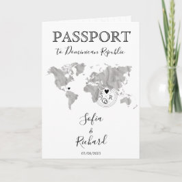 結婚の目的地Passport Blue World Map Gray 招待状