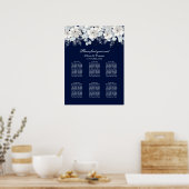 結婚の着座図ホワイトフラワー桜青 ポスター (キッチン)