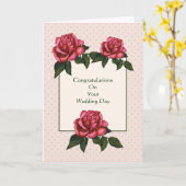 結婚の祝い：クリスチャン：ピンクのバラ カード (黄色い花)