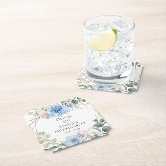 結婚の空エレガント青牡丹の花 ペーパーコースター (インサイチュ)