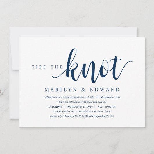 結婚の約束、現代の結婚式後の秘密の挙式招待状 招待状 (正面)