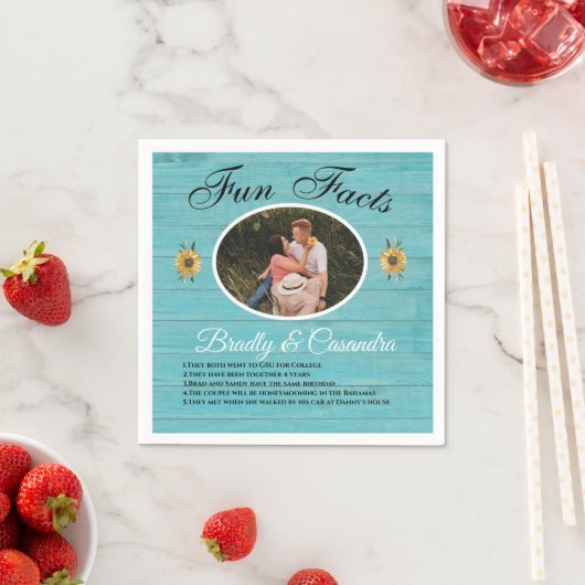 結婚の素朴おもしろいファクトひまわり光ティール(緑がかった色)ウッド スタンダードカクテルナプキン (インサイチュ)