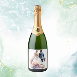 結婚の素朴クラシックフローラ スパークリングワインラベル