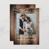 結婚の素朴Wood String Lights写真 サンキューカード (正面/裏面)