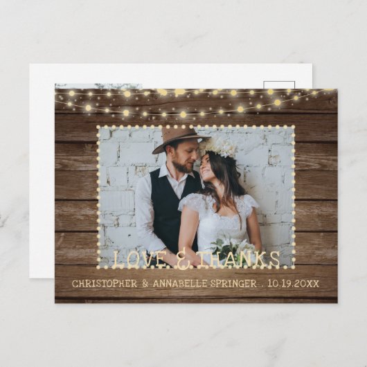 結婚の素朴Wood String Lights写真 ポストカード (正面/裏面)