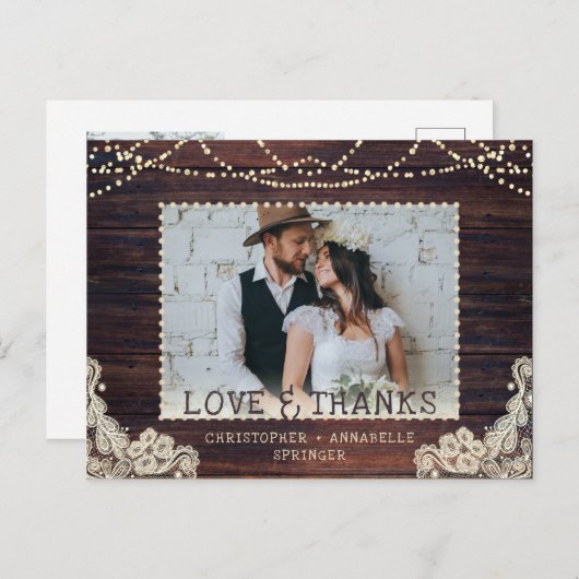 結婚の素朴Wood String Lights写真 ポストカード (正面/裏面)