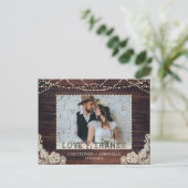 結婚の素朴Wood String Lights写真 ポストカード (スタンド正面)