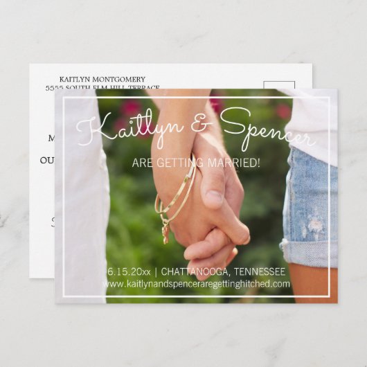 結婚の結婚式を受け取る日付写真を保存 案内ポストカード (正面/裏面)