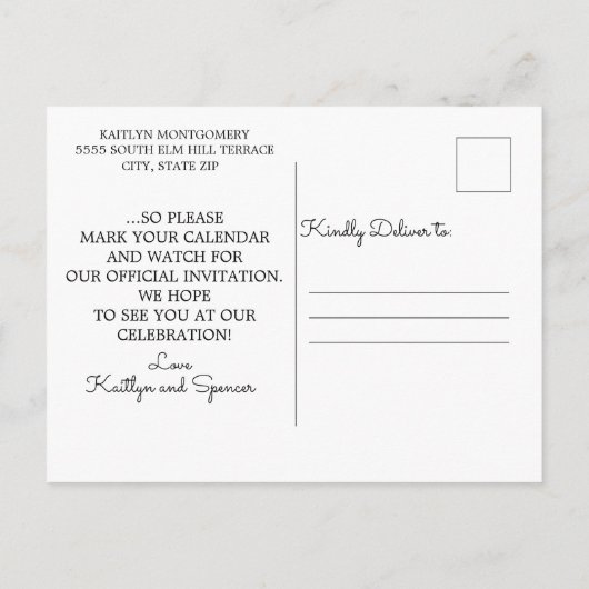 結婚の結婚式を受け取る日付写真を保存 案内ポストカード (裏面)