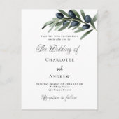 結婚の緑のオ葉ブリブシンプルスクリプト インビテーションポストカード (正面)