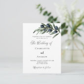 結婚の緑のオ葉ブリブシンプルスクリプト インビテーションポストカード (スタンド正面)