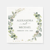 結婚の緑のユーカリ植物学 スタンダードカクテルナプキン (正面)