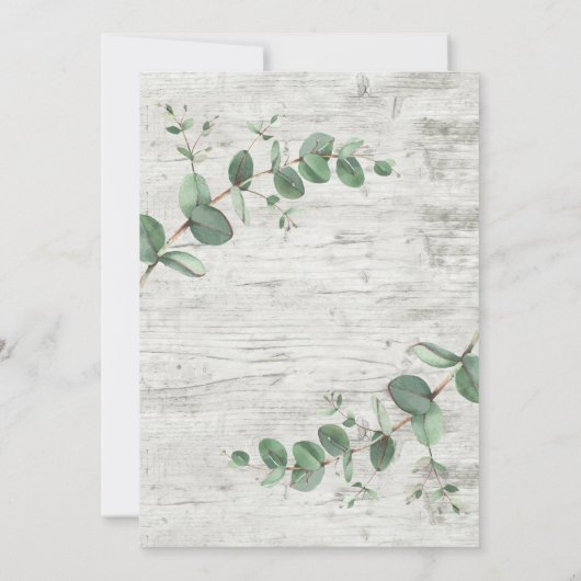 結婚の緑のユーカリ植物白木 招待状 (裏面)