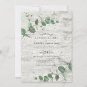 結婚の緑のユーカリ植物白木 招待状 (正面)