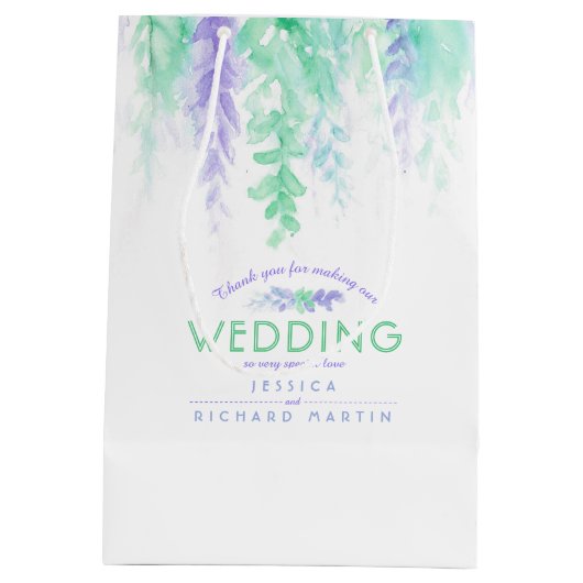 結婚の緑の紫の花感謝していは抱き枕 ミディアムペーパーバッグ (裏面)