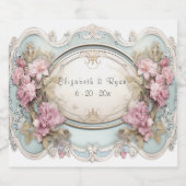 結婚の美しいヴィンテージ白い枠ピンクの花 スパークリングワインラベル (シングルラベル)