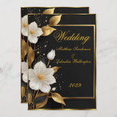 結婚の美しい白い花の金ゴールド離れ 招待状 (正面/裏面)