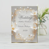 結婚の美しい白い花金ゴールド招待状 招待状 (スタンド正面)