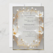 結婚の美しい白い花金ゴールド招待状 招待状 (裏面)