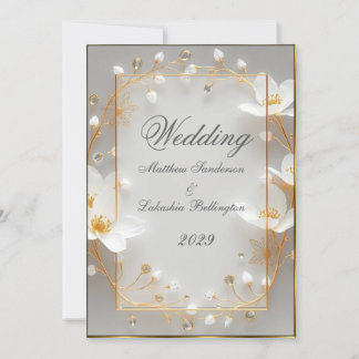 結婚の美しい白い花金ゴールド招待状 招待状
