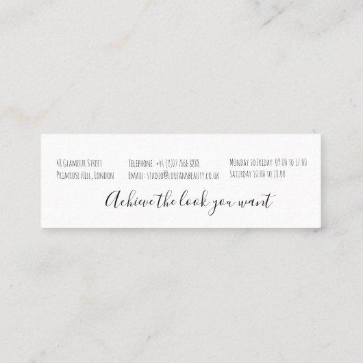 結婚の美容師白黒波毛フローラ スキニー名刺 (裏面)