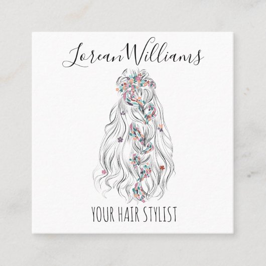 結婚の美容師白黒波毛フローラ スクエア名刺 (正面)
