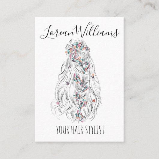 結婚の美容師白黒波毛フローラ 名刺 (正面)