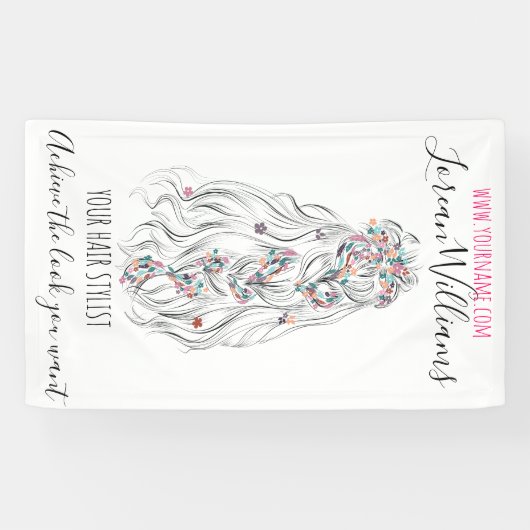 結婚の美容師白黒波毛フローラ 横断幕 (横)