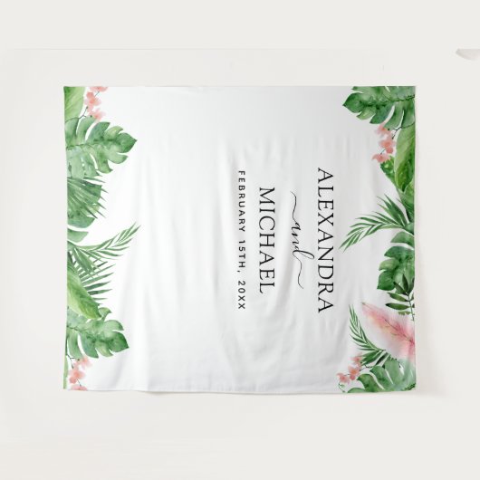 結婚の背景 – 熱帯フローラフォトブース タペストリー (正面(横))