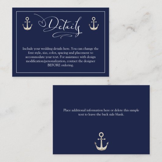 結婚の航海のいかりネイビーブルー詳細 エンクロージャーカード (正面/裏面)
