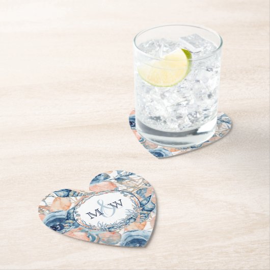 結婚の航海のビーチシェルとバラ ペーパーコースター (インサイチュ)