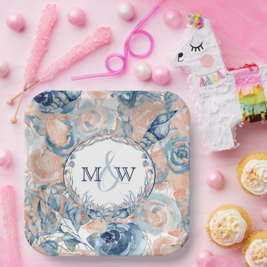 結婚の航海のビーチシェルとバラ ペーパープレート (パーティー)