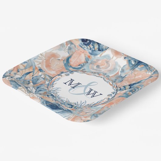 結婚の航海のビーチシェルとバラ ペーパープレート (傾斜あり)