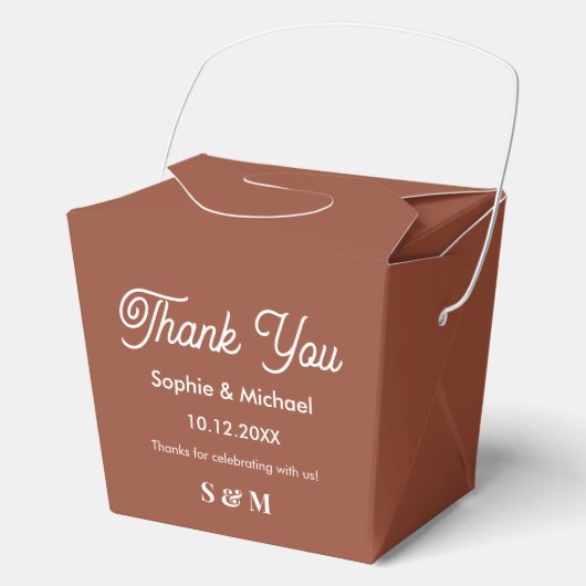 結婚の茶色のテラコッタ新郎新婦 フェイバーボックス (正面)