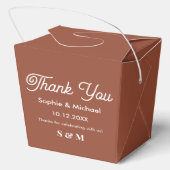 結婚の茶色のテラコッタ新郎新婦 フェイバーボックス (裏面)