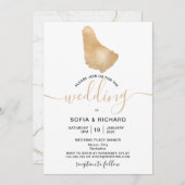 結婚の行き先バルバドス熱帯金ゴールド地図 招待状 (正面/裏面)