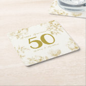 結婚の記念日の金のヴィンテージのカスタム脚本 スクエアペーパーコースター (アングル)