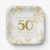 結婚の記念日の金のヴィンテージのカスタム脚本 ペーパープレート (正面)